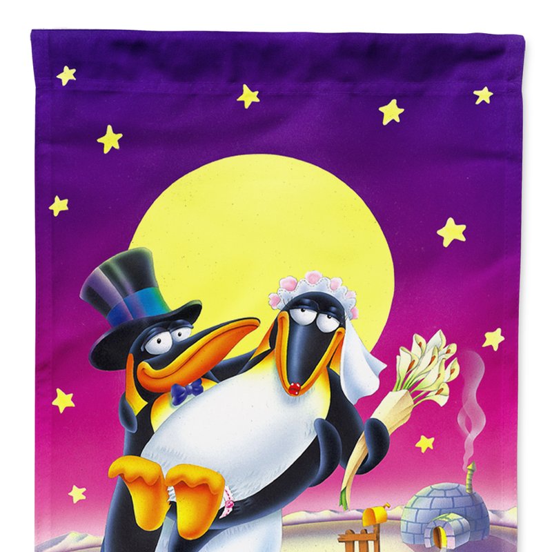 Caroline's Treasures 28 X 40 In. Polyester Just Married Wedding Penguins Flag Canvas House Size 2-sided Heavyweight