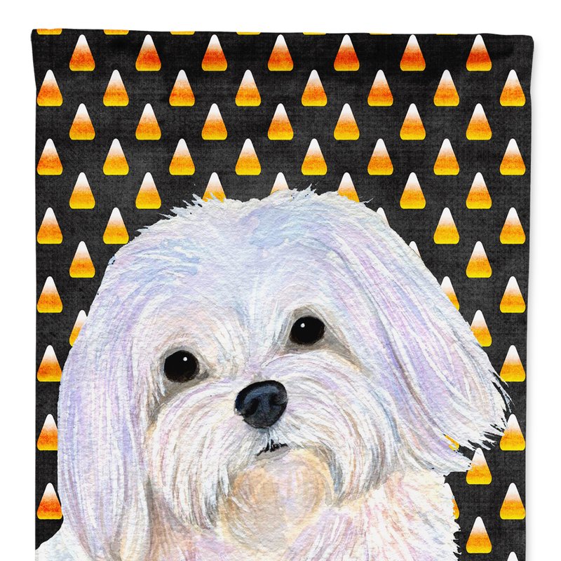 Caroline's Treasures 28 X 40 In. Polyester Maltese Candy Corn Halloween Portrait Flag Canvas House Size 2-sided Heavyweig In Black