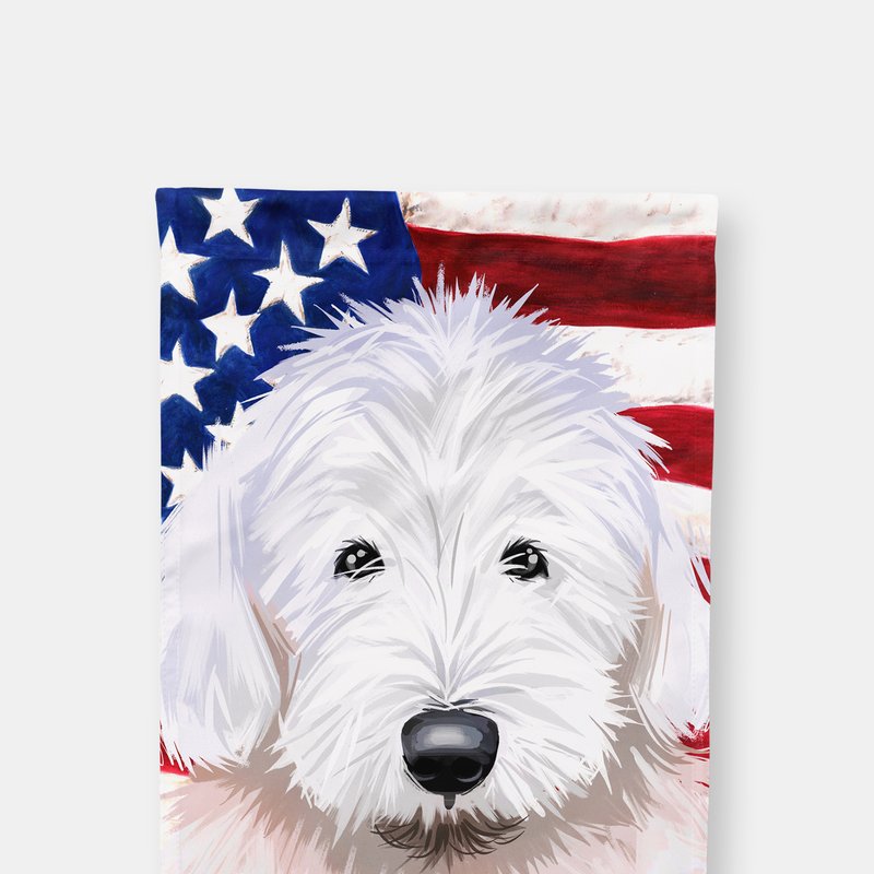 Caroline's Treasures 28 X 40 In. Polyester Old English Sheepdog American Flag Flag Canvas House Size 2-sided Heavyweight In White