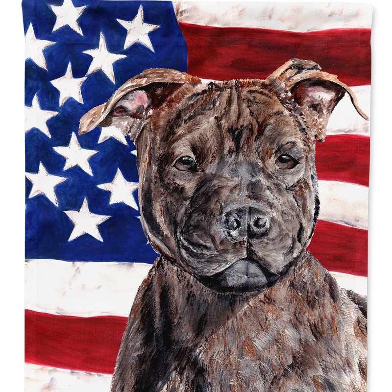 Caroline's Treasures 28 X 40 In. Polyester Staffordshire Bull Terrier Staffie With American Flag Usa Flag Canvas House Si