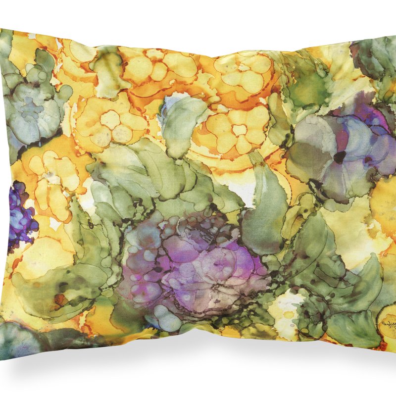 Caroline's Treasures Abstract Flowers Purple And Yellow Fabric Standard Pillowcase