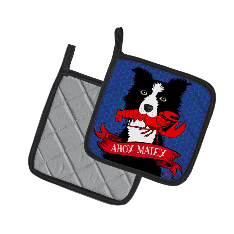 Ahoy Matey Nautical Border Collie Pair of Pot Holders