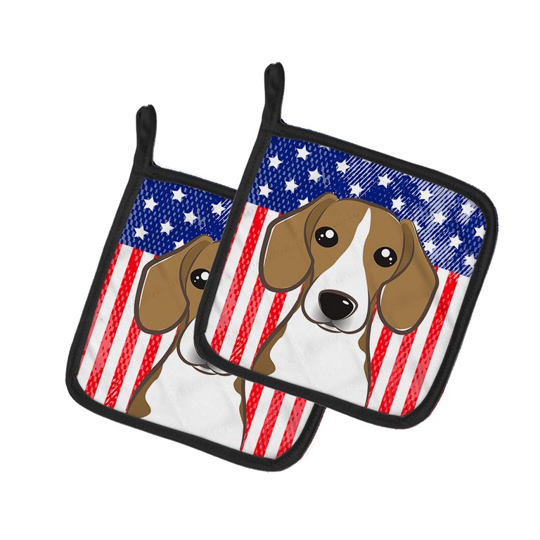 American Flag and Beagle Pair of Pot Holders