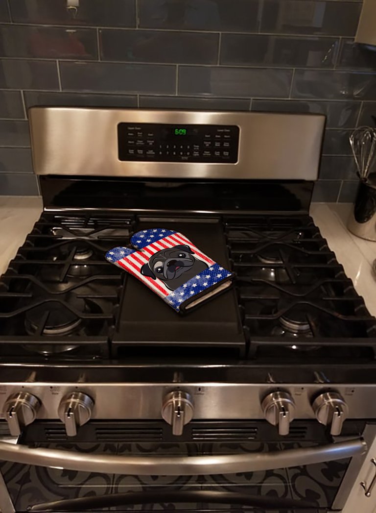American Flag and Black Pug Oven Mitt