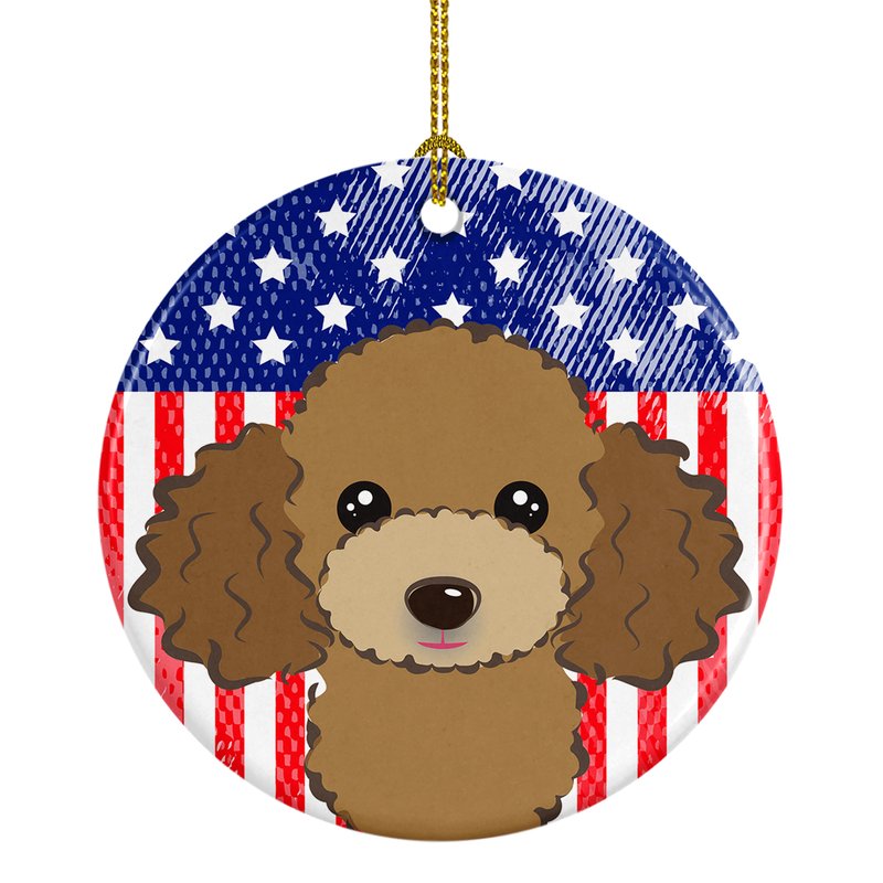 Caroline's Treasures American Flag And Chocolate Brown Poodle Ceramic Ornament