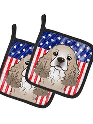 American Flag and Cocker Spaniel Pair of Pot Holders
