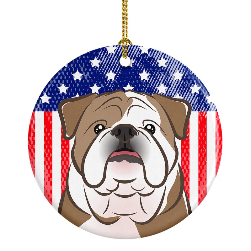 Caroline's Treasures American Flag And English Bulldog Ceramic Ornament