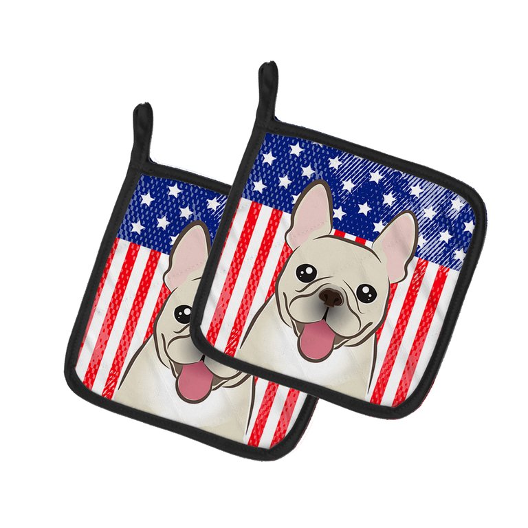 American Flag and French Bulldog Pair of Pot Holders