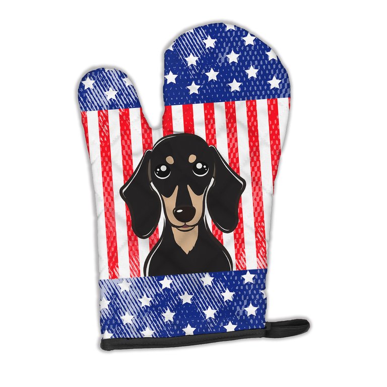 American Flag and Smooth Black and Tan Dachshund Oven Mitt