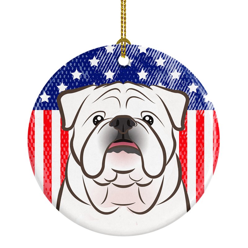 Caroline's Treasures American Flag And White English Bulldog Ceramic Ornament