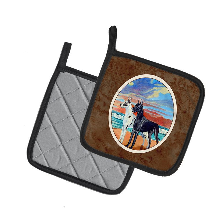 At sunset Great Dane Harlequin and Black Pair of Pot Holders