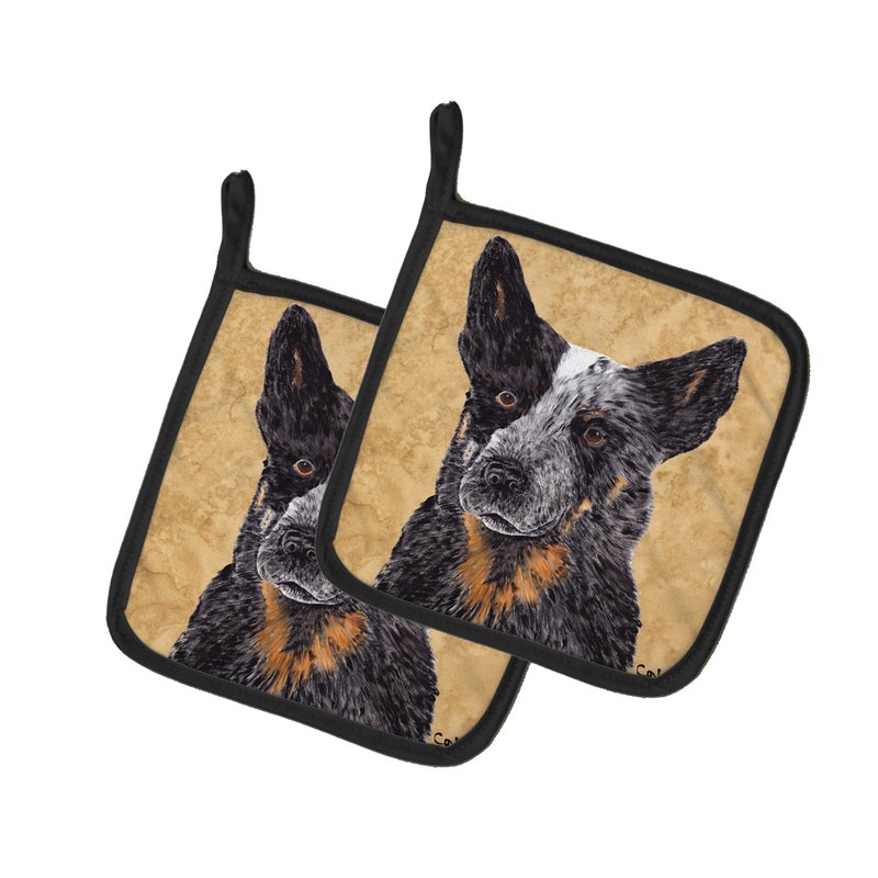Caroline's Treasures Australian Cattle Dog Wipe Your Paws Pair Of Pot Holders In Brown