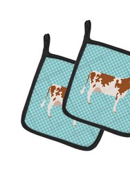 Ayrshire Cow Blue Check Pair of Pot Holders