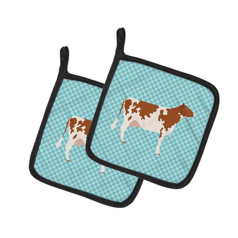 Ayrshire Cow Blue Check Pair of Pot Holders