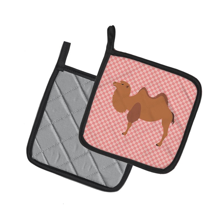 Bactrian Camel Pink Check Pair of Pot Holders