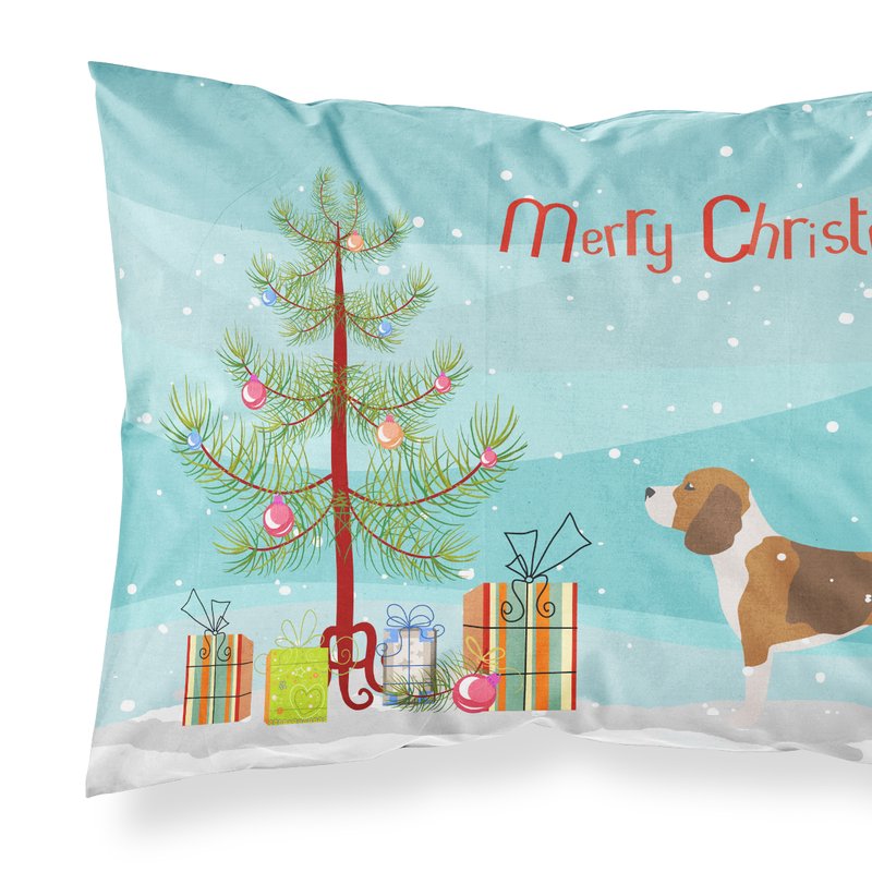 Caroline's Treasures Beagle Merry Christmas Tree Fabric Standard Pillowcase In Blue