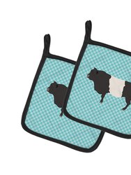 Belted Galloway Cow Blue Check Pair of Pot Holders