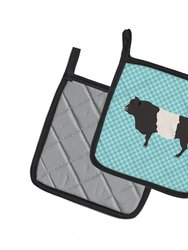 Belted Galloway Cow Blue Check Pair of Pot Holders