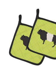 Belted Galloway Cow Green Pair of Pot Holders