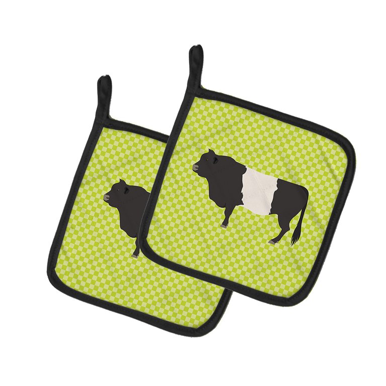 Belted Galloway Cow Green Pair of Pot Holders