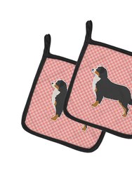 Bernese Mountain Dog Checkerboard Pink Pair of Pot Holders