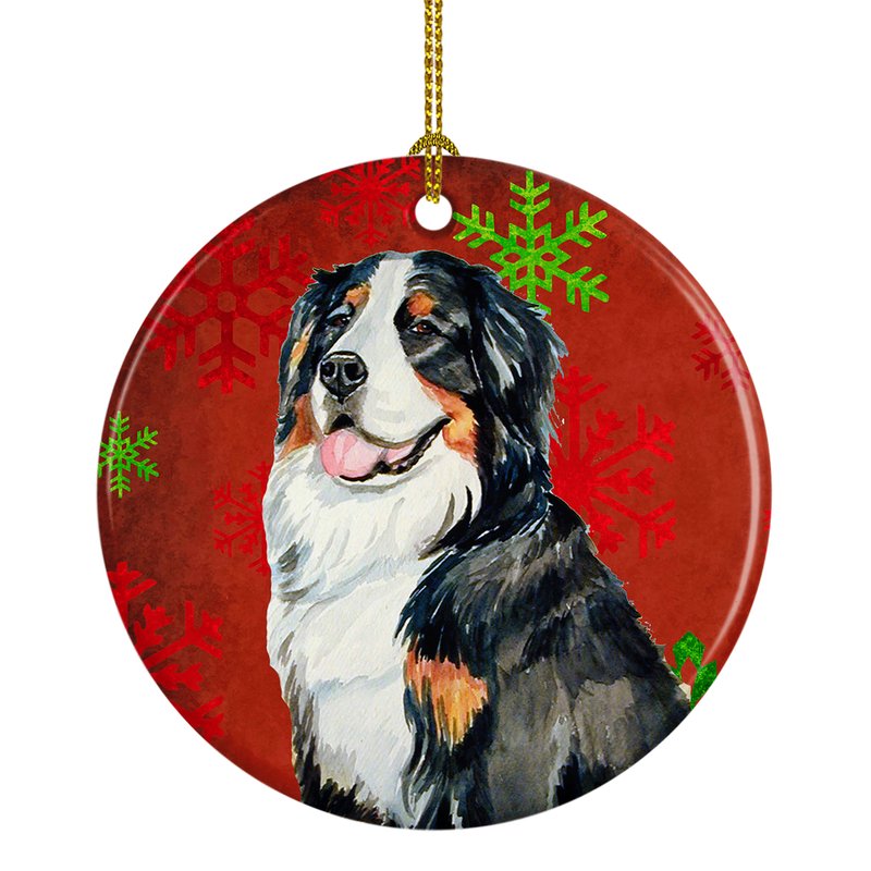 Caroline's Treasures Bernese Mountain Dog Red Green Snowflakes Holiday Christmas Ceramic Ornament