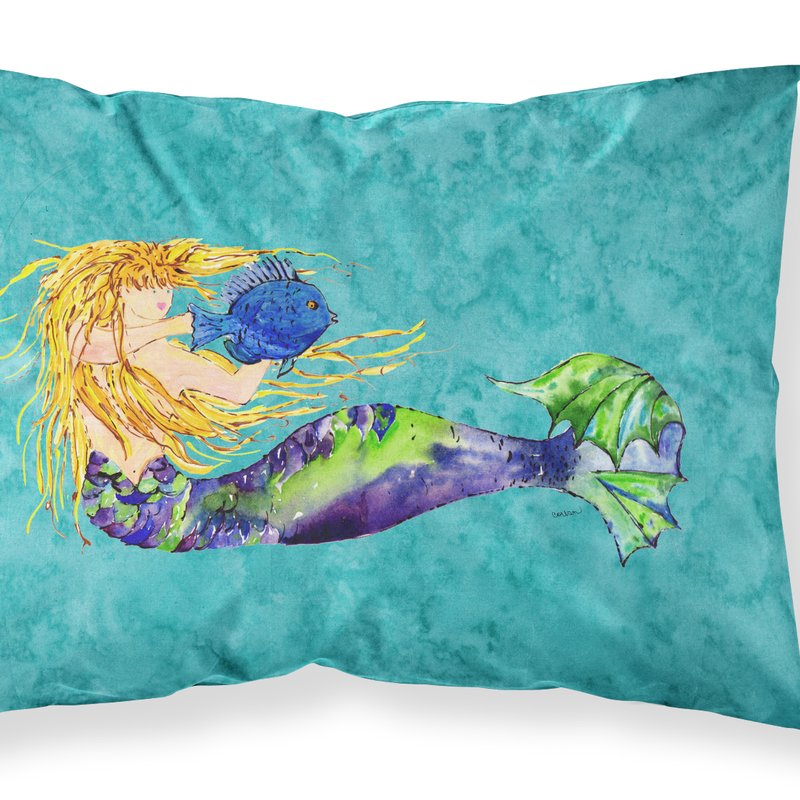 Caroline's Treasures Blonde Mermaid On Teal Fabric Standard Pillowcase