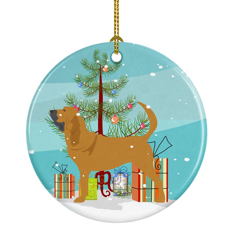 Caroline's Treasures Bloodhound Merry Christmas Tree Ceramic Ornament In Blue