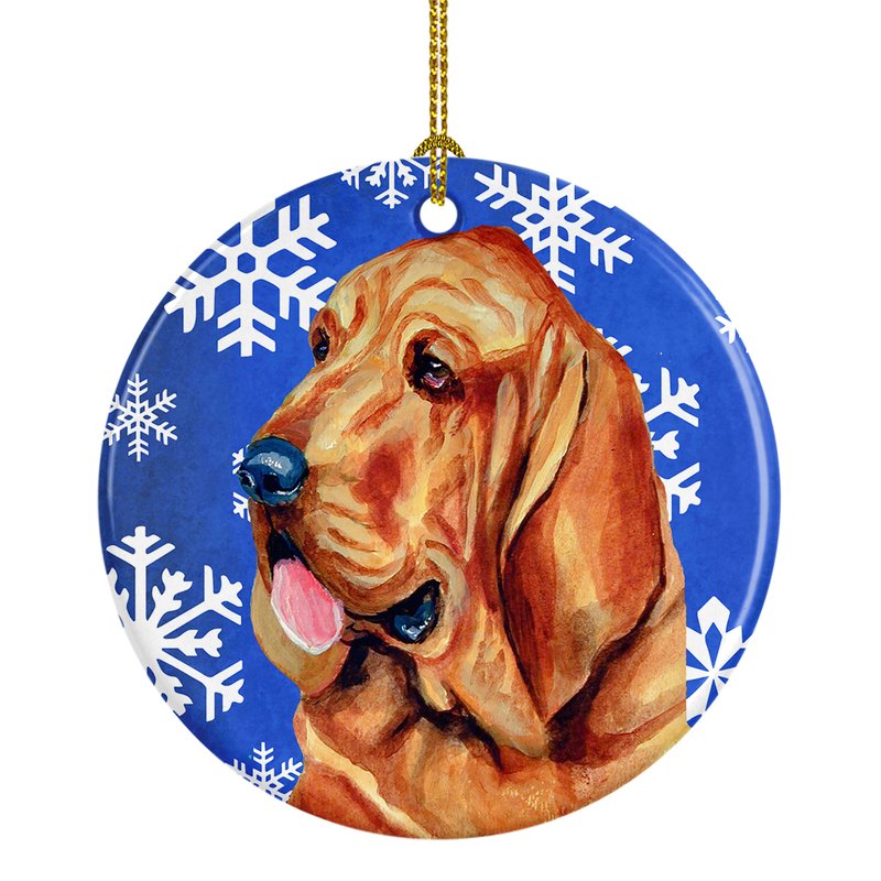 Caroline's Treasures Bloodhound Winter Snowflakes Holiday Ceramic Ornament