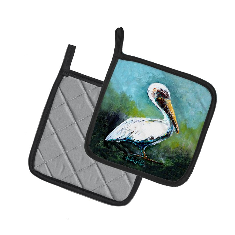 Blue Stand White Pelican Pair of Pot Holders