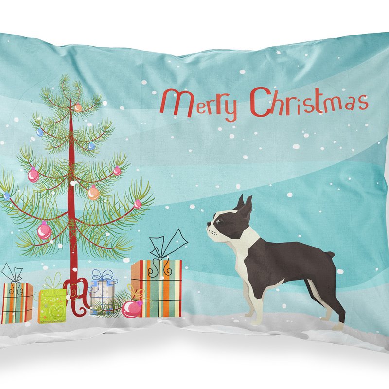 Caroline's Treasures Boston Terrier Christmas Tree Fabric Standard Pillowcase In Blue