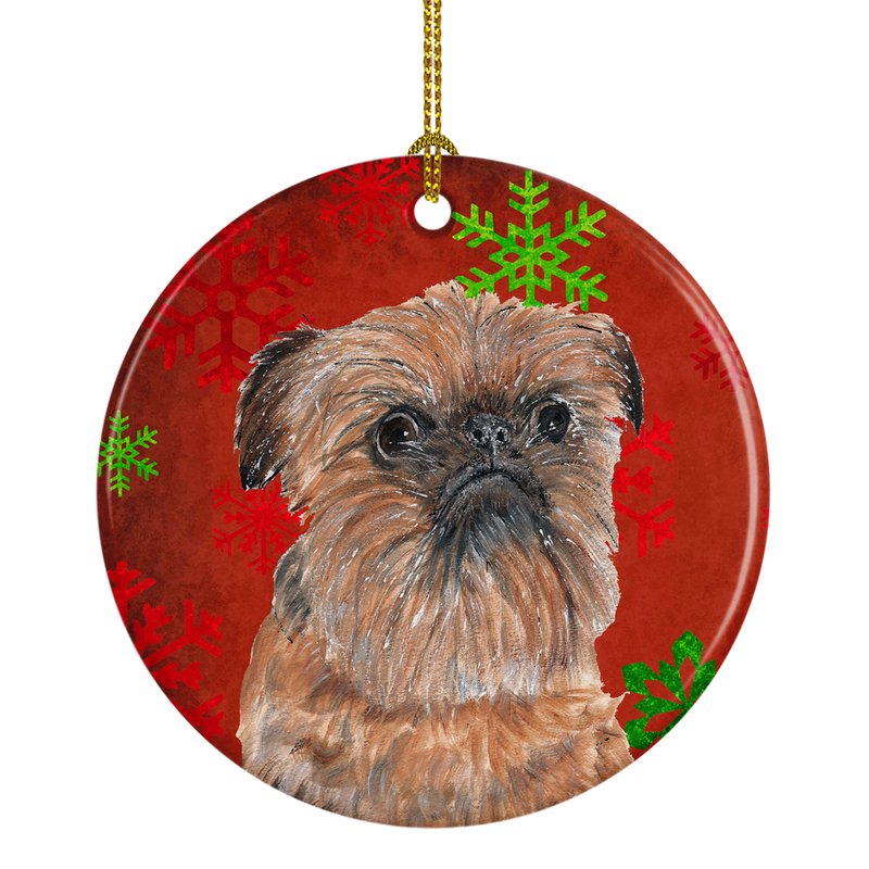 Caroline's Treasures Brussels Griffon Red Snowflakes Holiday Ceramic Ornament