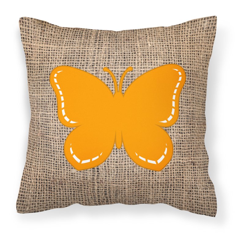 Butterfly Burlap and Orange BB1035 Fabric Decorative Pillow