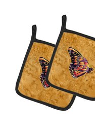 Butterfly on Gold Pair of Pot Holders