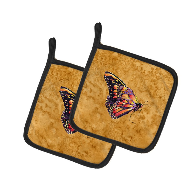 Caroline's Treasures Butterfly On Gold Pair Of Pot Holders In Brown