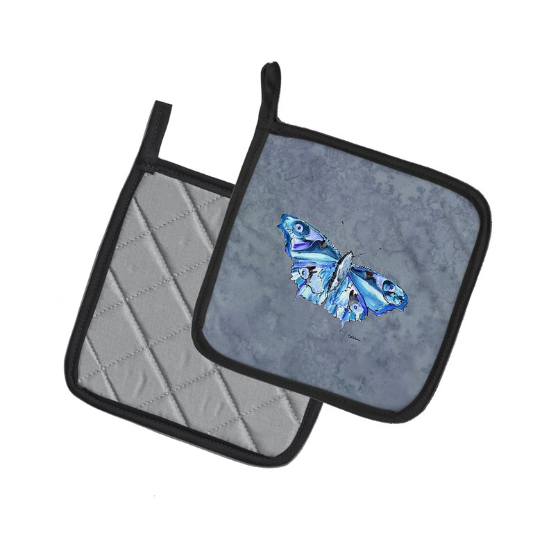 Butterfly on Gray Pair of Pot Holders