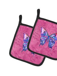 Butterfly on Pink Pair of Pot Holders