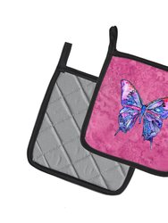 Butterfly on Pink Pair of Pot Holders