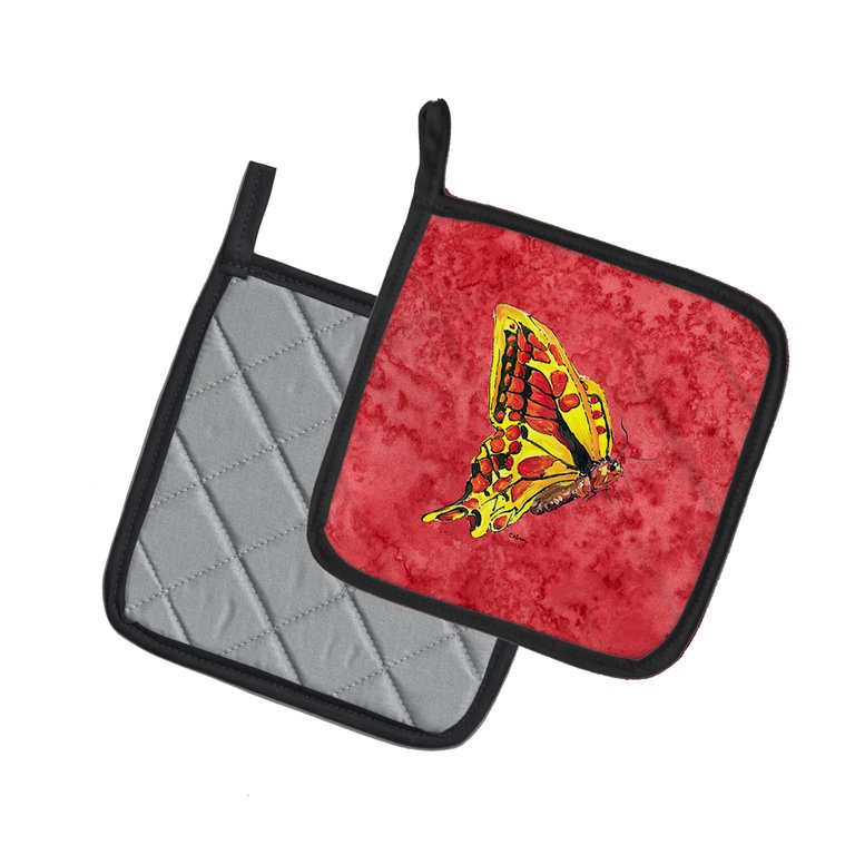 Butterfly on Red Pair of Pot Holders