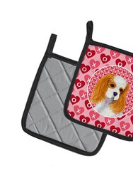 Cavalier Spaniel Hearts Love and Valentine's Day Portrait Pair of Pot Holders
