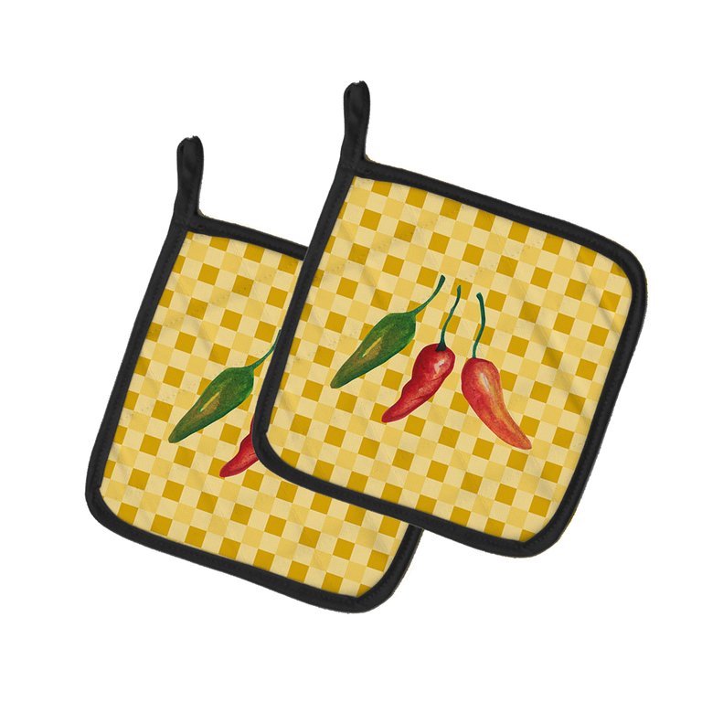Cayenne Pepper on Basketweave Pair of Pot Holders