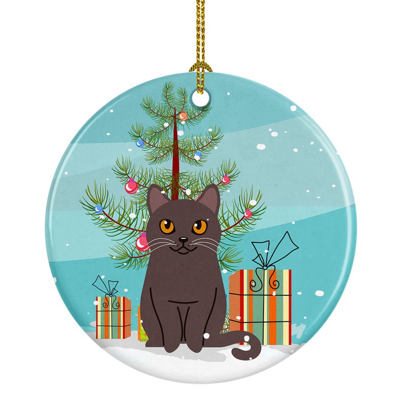 Caroline's Treasures Chartreux Cat Merry Christmas Tree Ceramic Ornament