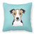 Checkerboard Blue Jack Russell Terrier Fabric Decorative Pillow