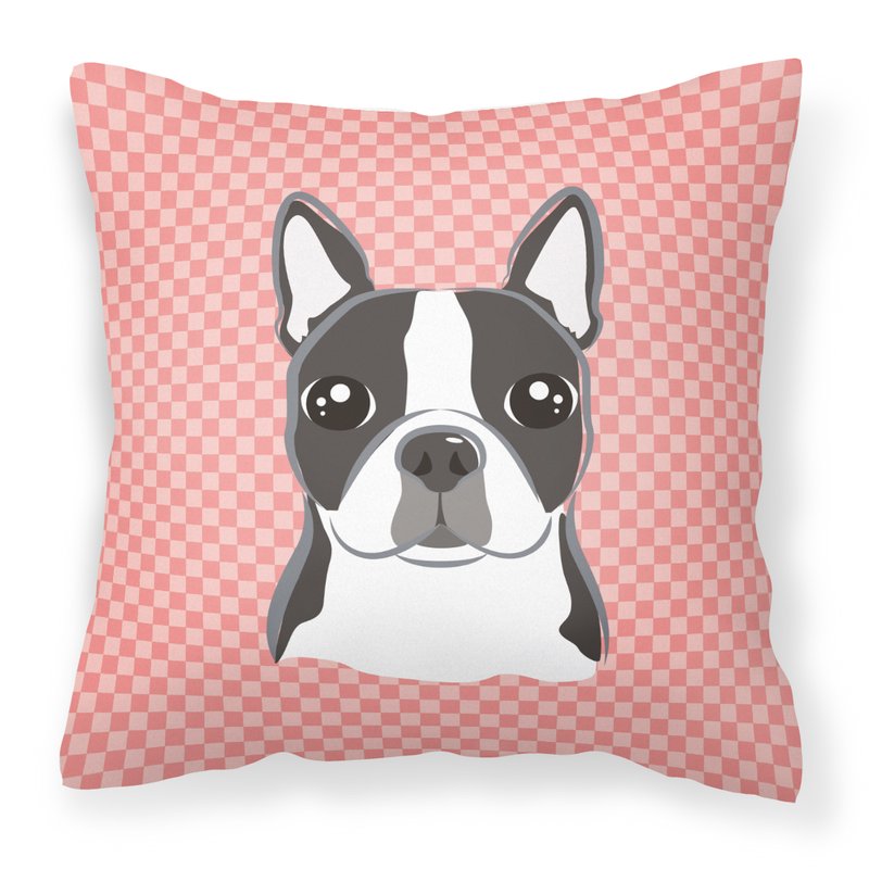 Caroline's Treasures Checkerboard Pink Boston Terrier Fabric Decorative Pillow