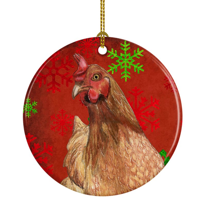 Caroline's Treasures Chicken Red Snowflakes Holiday Christmas Ceramic Ornament