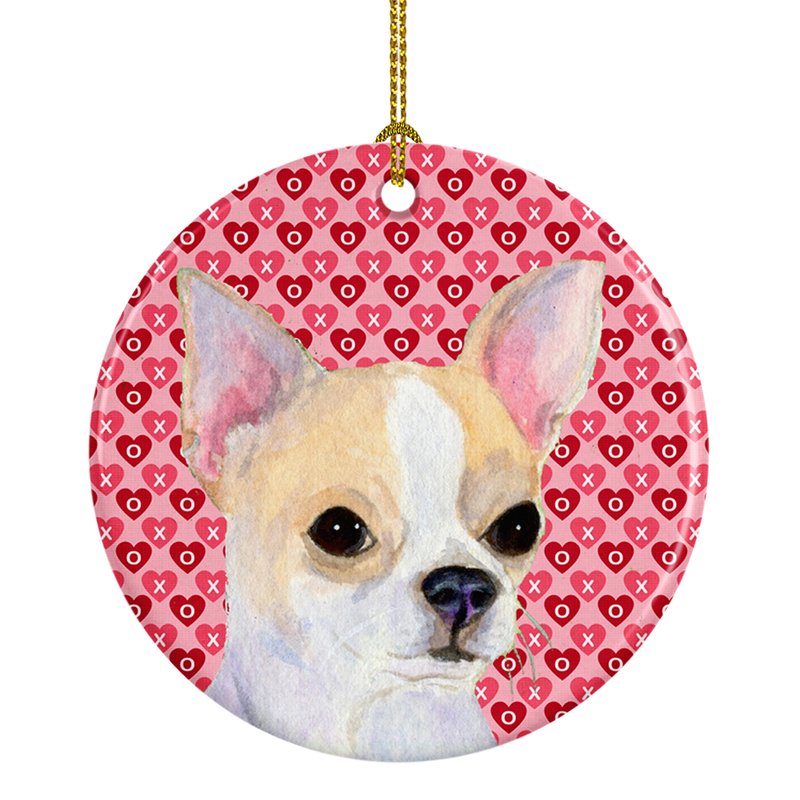Caroline's Treasures Chihuahua Hearts Love And Valentine's Day Portrait Ceramic Ornament