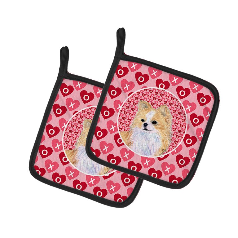 Chihuahua Hearts Love and Valentine's Day Portrait Pair of Pot Holders