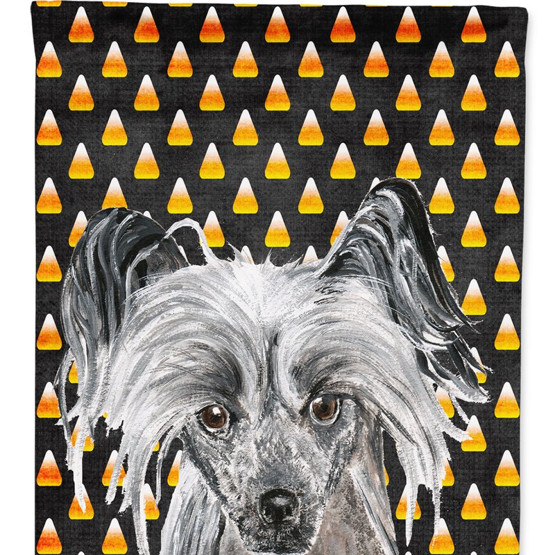 Caroline's Treasures Chinese Crested Candy Corn Halloween Garden Flag 2-sided 2-ply In Black