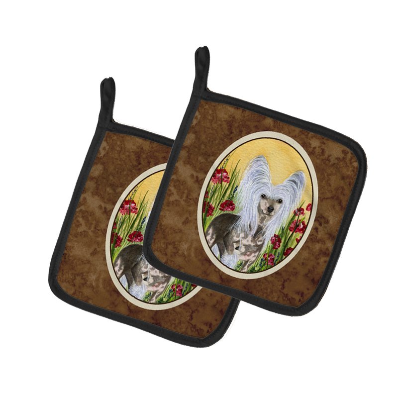 Caroline's Treasures Chinese Crested Pair Of Pot Holders In Brown