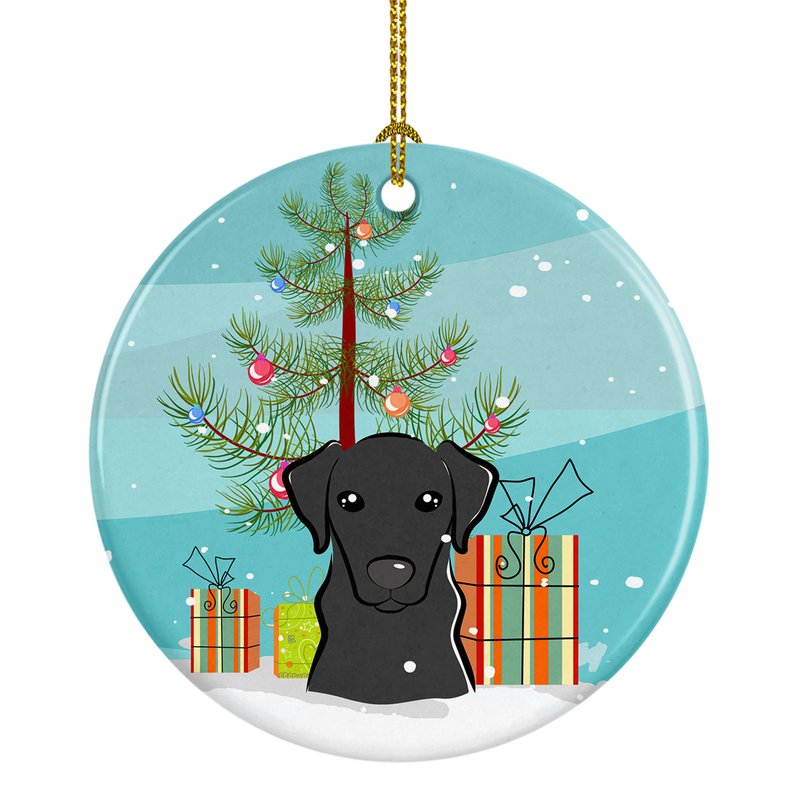 Caroline's Treasures Christmas Tree And Black Labrador Ceramic Ornament In Multi